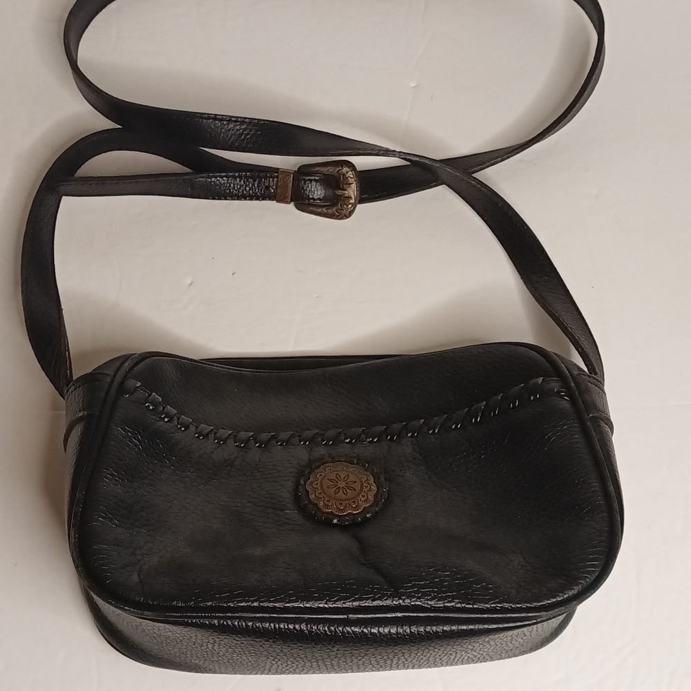 Vintage Valerie Stevens Black Pebble Leather Crossbody Shoulder Strap Bag Purse